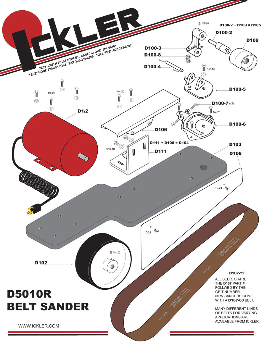 Ickler Belt Sander Parts Exploded View